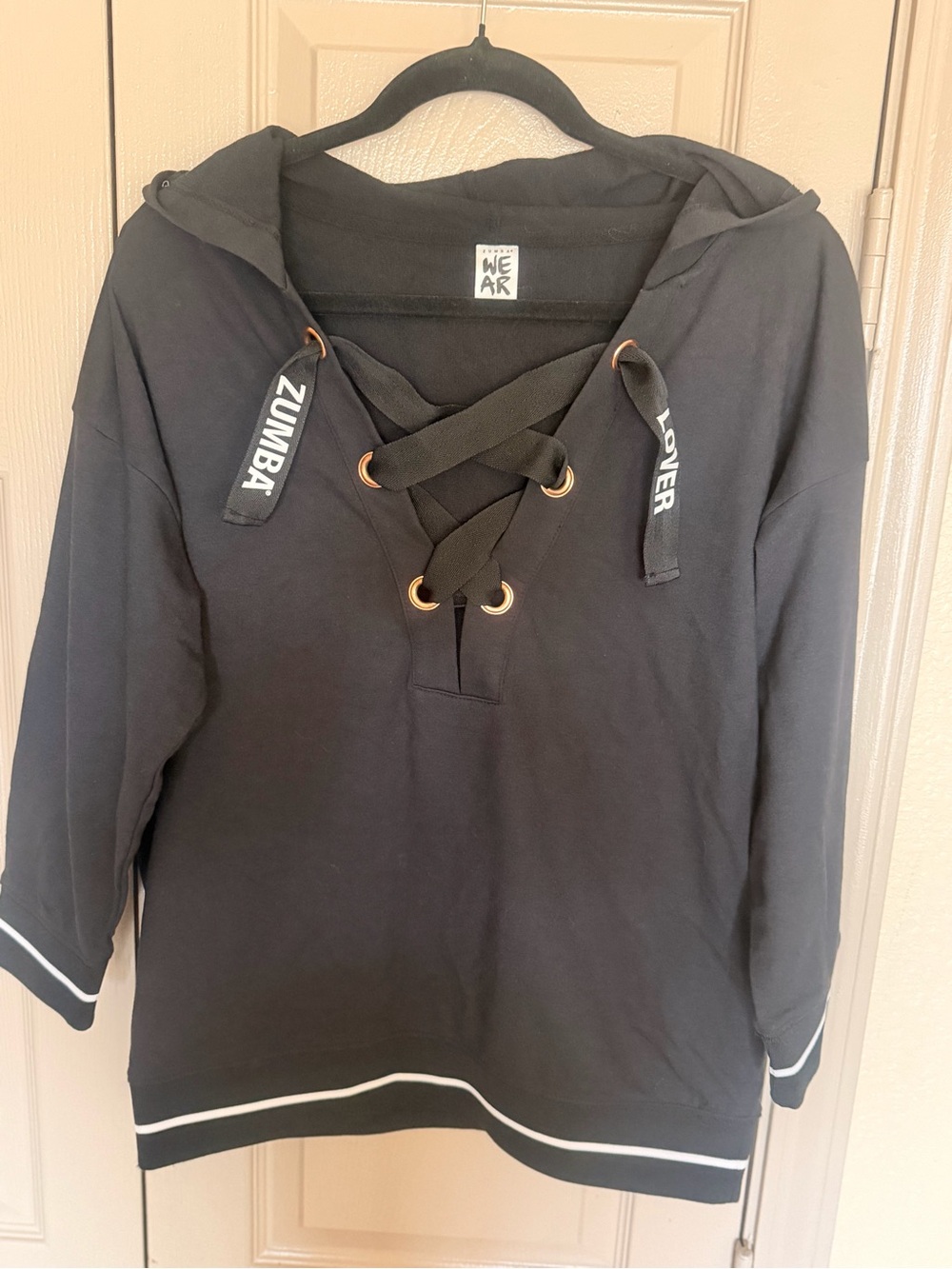 Zumba Fitness Black WE AR Marvelous Lace-Up Pullover Hoodie Fleece